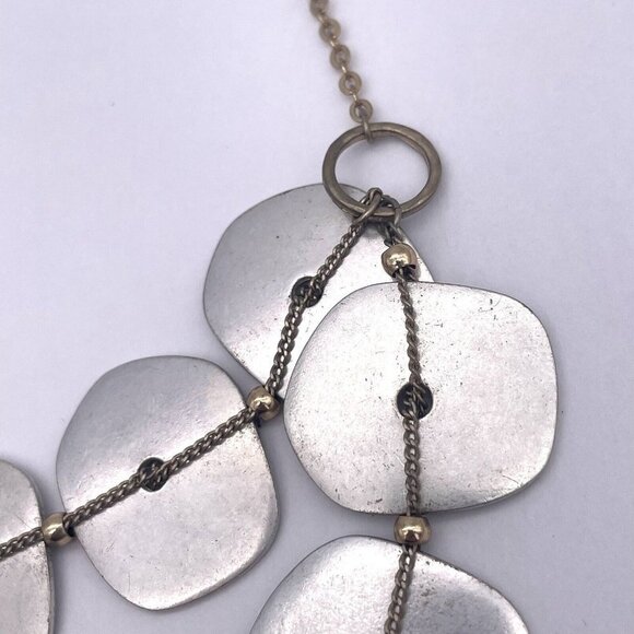 Chunky Discs Layered Bib Necklace Beaded Chain Silver Gold Tone Lobster Closure - Picture 6 of 6